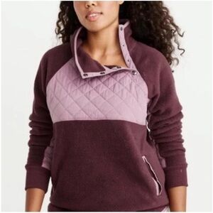ABERCROMBIE & FITCH Asymmetrical Snap Up Quilted Fleece Pullover Burgundy/Pink M